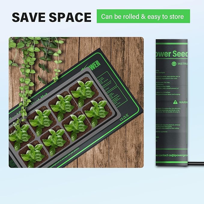 iPower Durable Waterproof Seedling Heat Mat Warm Hydroponic Pad for Efficient Seed Starting, Greenhouse Use, and Germination, 10" x 20", Black