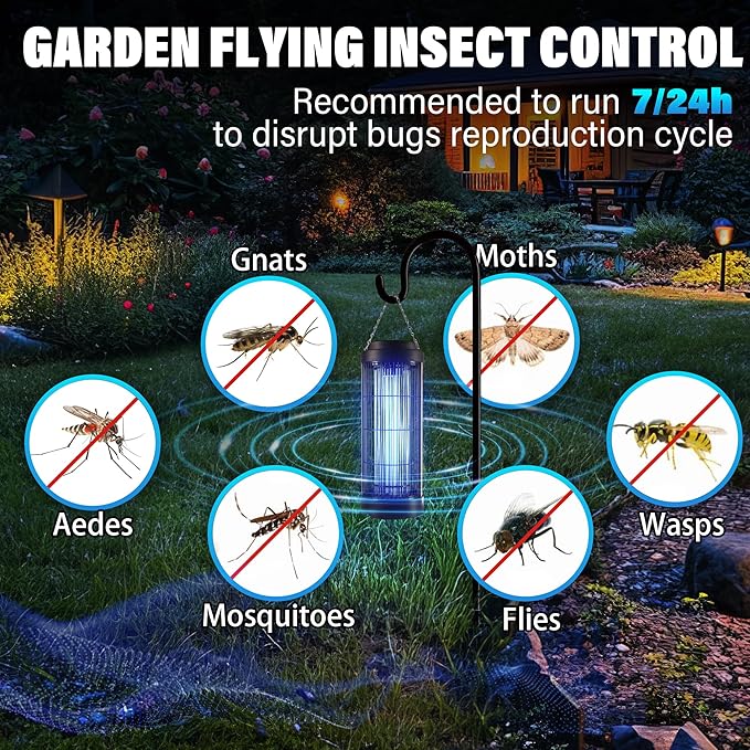 Large Size Bug Zapper Outdoor for 1/2 Acres with 13FT Power Cord, 4000V Instant Killing Grid Removable Hanging High Power Outdoor Mosquito Killer, Fly Trap Lamps for Camping Patio Home