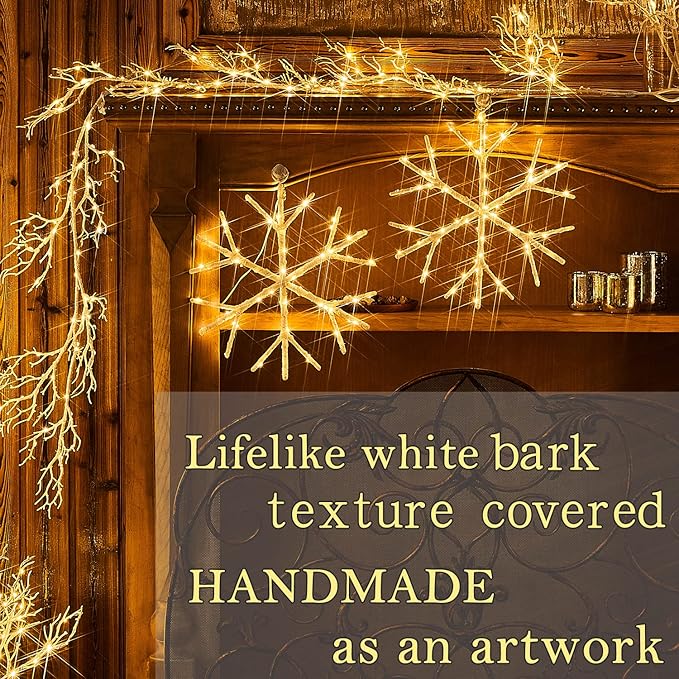 Fudios Lighted Snowflake LED Warm White Battery Operated with Timer 70L Fairy Lights 14in for Christmas Wall Window Winter Decoration Indoor Outdoor use