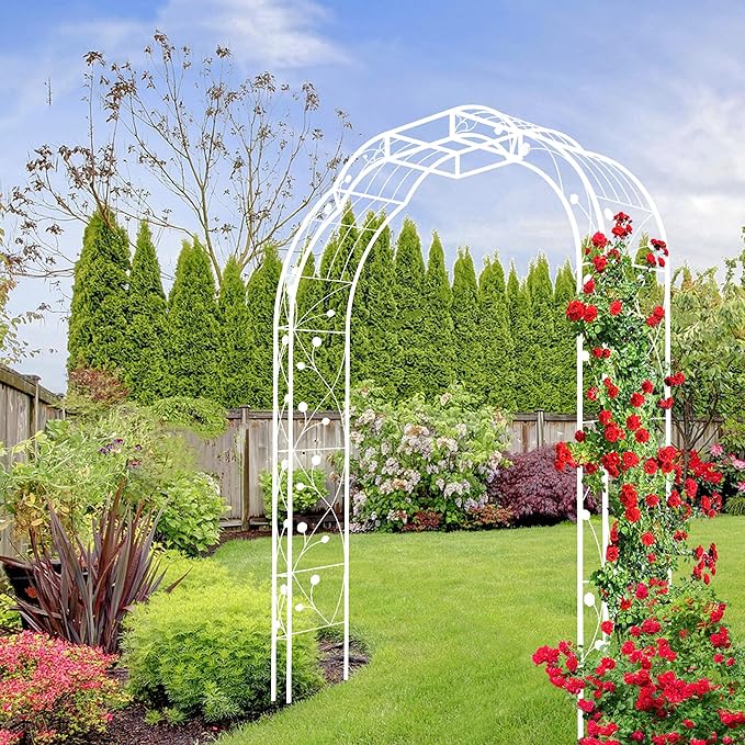 Metal Garden Arch 98.4" H Garden Arbor Trellis for Outdoor Climbing Plants Support Rose Lawn Tall Large Wedding Archway (Cream White, XL)