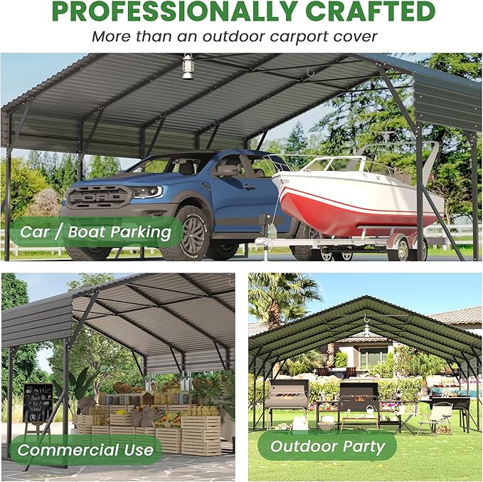 Carports 20x20 Heavy Duty,Metal Carport with Reinforced Structrure and Base,Outdoor Garage Car Shelter Frame for Pickup, Boat, Car and Tractors