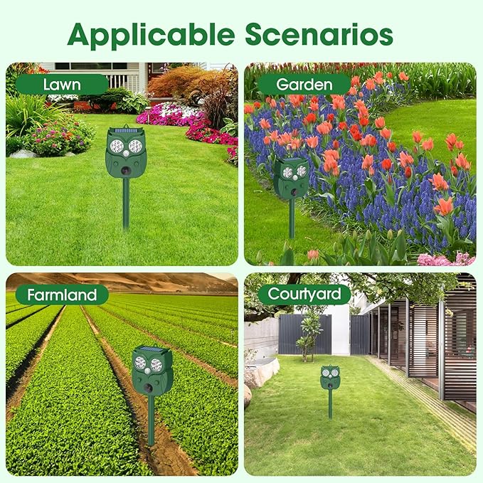 Animal Repellent, Raccoon Repellent Ultrasonic, Waterproof Motion Detection LED Flash Light, Animal Repellent Ultrasonic Outdoor for Dogs Fox Rabbit Squirrels Coyote Deer Repellent