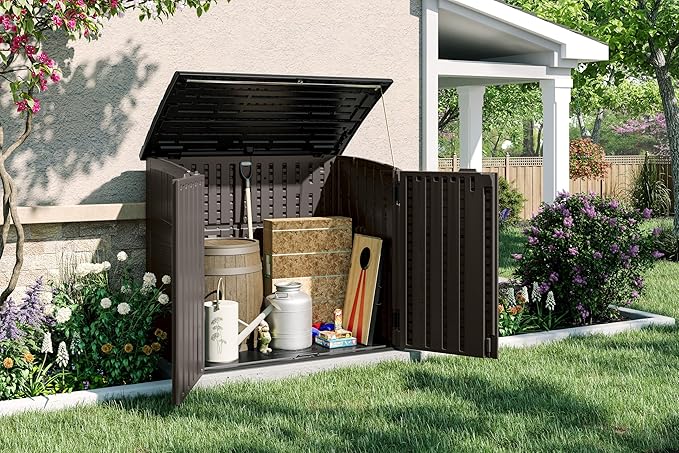 Suncast Outdoor Storage Shed for Backyard and Garden, Horizontal, 4' x 2.5', Stoney Grey - Portable Utility Deck and Cabinet for Tools, Equipment, and Garbage