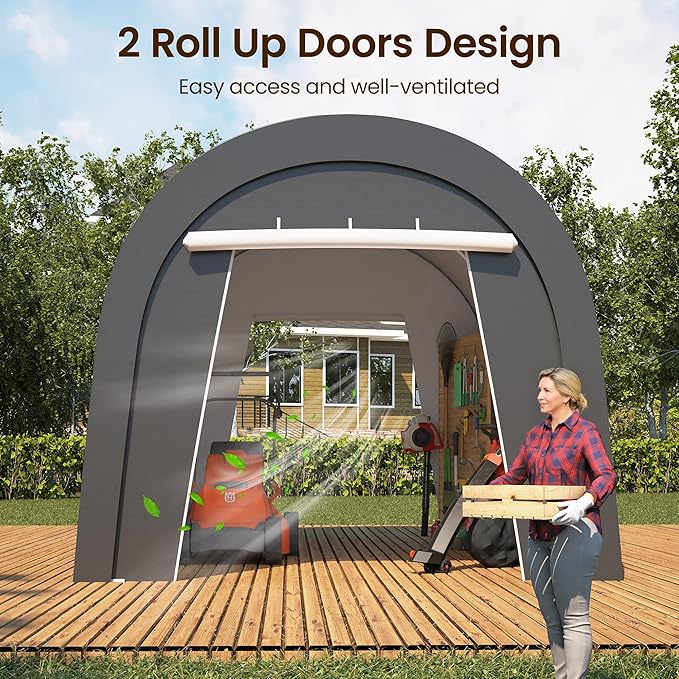 Wisteria Lane Domed Carport, Portable Garage with 2 Roll up Doors, Heavy Duty Car Canopy Party Tent, All-Season Storage Shelter Shed Carport for Motorcycle, Boat, Truck, or Garden Tools, 10' x 20'
