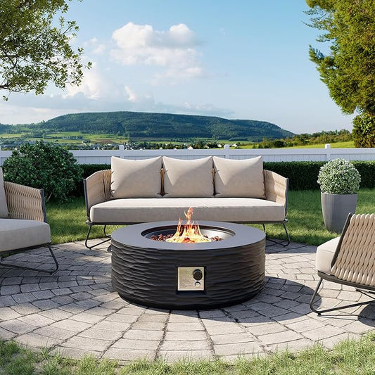 Cosiest Propane Fire Pit for Outside, 35 in Round Gas Fire Pits for Outdoor Patio, CSA Certified, 50000 BTU Concrete Rectangle Base with Rain Cover, Free Lava Rocks