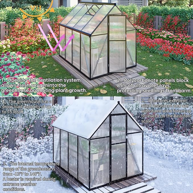 6x6 FT Greenhouse for Outdoors,Walk-in Greenhouse for Outside,Dark Gray