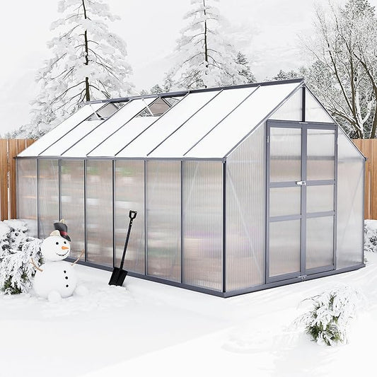 8×14FT Polycarbonate Greenhouse for Outdoors, Large Walk in Green House Kit and Winter Garden Planting, Enhanced Aluminum Green Houses for Outside to Protect Vegetables or Plants