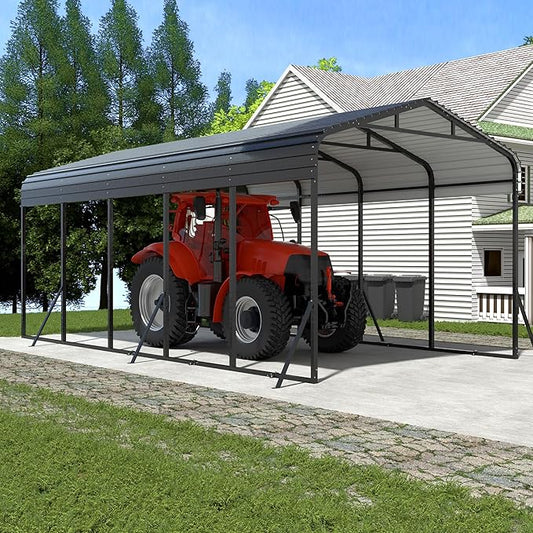 Xilingol Metal Carport, Heavy Duty Carport Canopy with Galvanized Steel Frame and Roof, Outdoor Storage Shed, Car Tent Garage Shelter for Pickup, Truck, Boat and Tractor (12x25 FT Black)