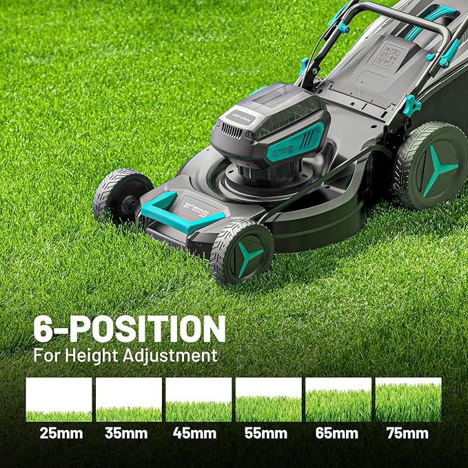 2 * 20V 21 inch Self-Propelled Lawn Mower Cordless, 3-in-1 Brushless Electric Lawn Mower with 6-Position Cutting Height Adjustment, 2 * 8.0Ah Battery & Dual Charger Included