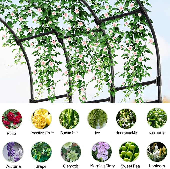 Twira Half Side Garden Arch Trellis, 7.9FT Metal Garden Arbor Trellis for Climbing Plants Outdoor, Black Half Arch Wedding, Garden Archway Arbors and Trellises Decoration for Lawn, Patio, Backyard