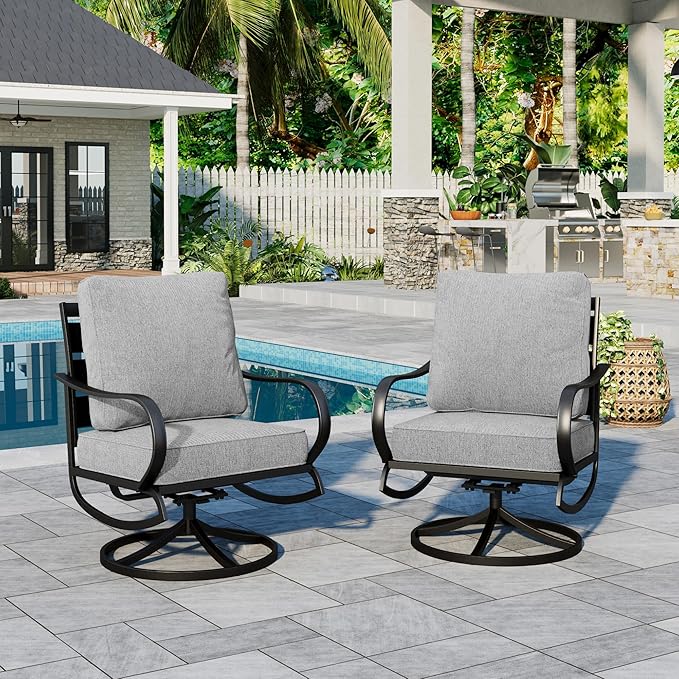 Sophia & William 2 Pieces Patio Furniture Sets Metal Sofa Chairs Patio Cushion Armchairs Swivel Sofa Chairs with Removable Cover for Garden Backyard Poolside Grey