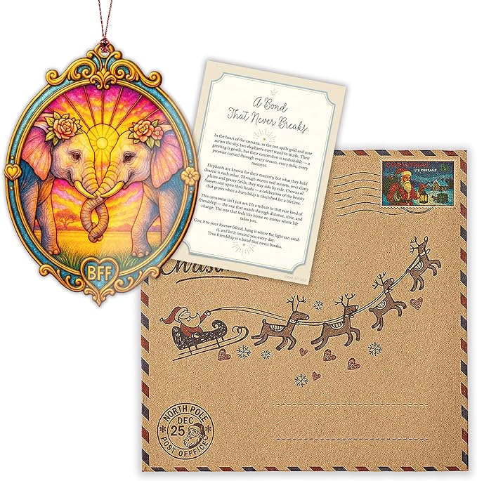 Best friend gifts for women - friendship gifts for women - elephant gifts for women - friend ornaments - Christmas ornament 2025 - Suncatcher Effect window hanging - car hanging