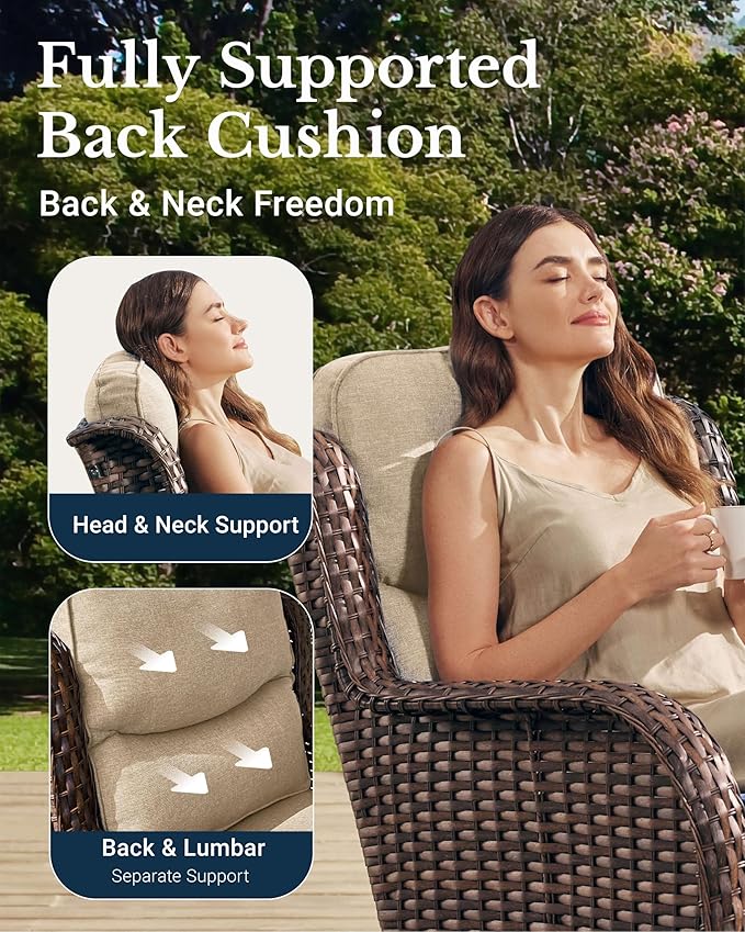 HILLGA Luxury Patio Furniture Set with 6-Inch Thick Cushions, High Back Outdoor Swivel Rocker Chairs Patio Loveseat and Couch, 6-Piece All Weather Conversation Set for Porch Deck Pool Yard, Beige (V3)