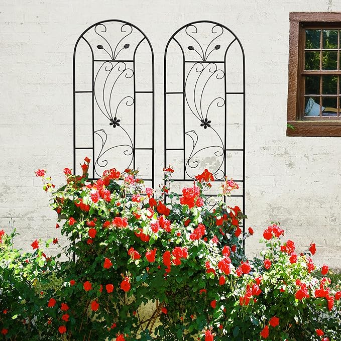 Garden Trellises, 4 Pack Black Metal Coated Rustproof Trellis for Climbing Plants Outdoor, Roses, Vines, Flowers, and Vegetables-86.7" x 19.7"