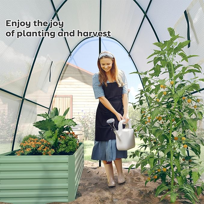 Outsunny 6' x 6' x 6.6' Hoop House Greenhouse with Sandbags and Hemmed PE Cover, Walk-in Tunnel Green House with 2 Doors and Screen Windows, Portable Greenhouse Gardening Plant Hot House, White