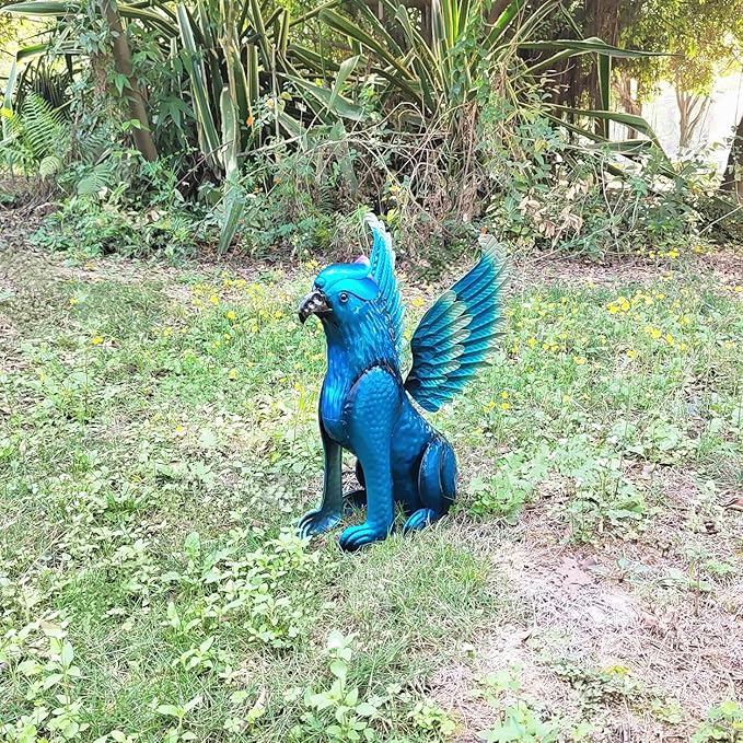 Decorative Metal Griffin Sculpture- Mythical Galen Griffin Statue, Animal Yard Art, Outdoor Decorative Figurine