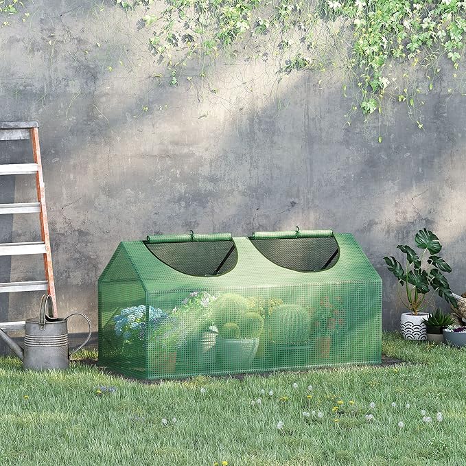 Outsunny 4' x 2' x 2' Portable Mini Greenhouse, Small Green House with PE Cover, Roll-up Zippered Windows for Indoor, Outdoor Garden, Green