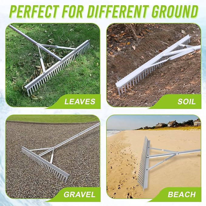 36 Inch Aluminum Landscape Rake, Garden Rake, Heavy Duty Rakes for Lawns, Metal Rake for Gardening, Loosening Soil, Lawn Care, Lake and Beach