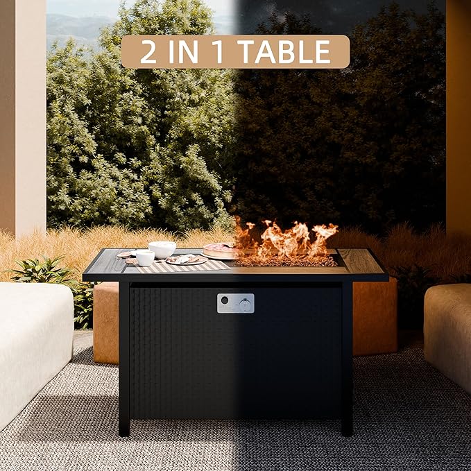 JAMFLY Propane Fire Pit Table 45 Inch, 50,000 BTU Outdoor Gas Firepit Table for Outside Patio with Lava Rocks,Waterproof Cover, Gray