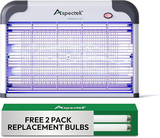 Aspectek 20W Electric Bug Zapper for Indoor Use. Effective Against Mosquitoes and Flies. 2 Extra Replacement Bulbs Included. Lightweight Design, 2800V Powerful Grid, Easy Cleaning, Washable Tray.
