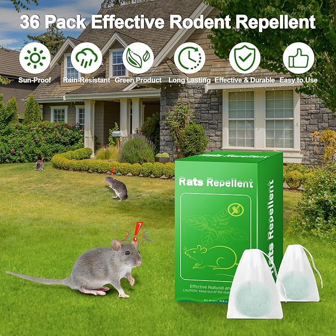 36 Pack Mice Repellent - Peppermint Oil Rat Repellent Ball for House Garage Garden Car Engine Indoor, Mouse Deterrent for Outdoor, Keep Mice Out Natural Pest Repellent Pet Safe