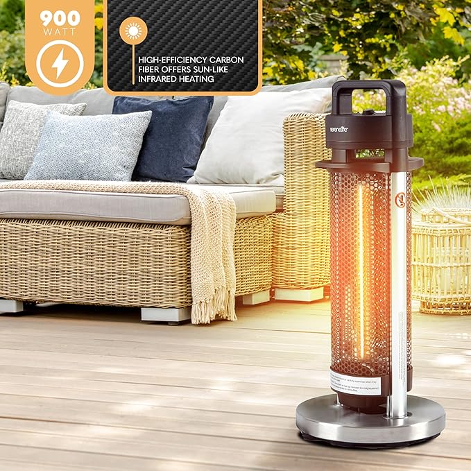 SereneLife Infrared Patio Heater, Electric Patio Heater for Indoor/Outdoor Use, Portable Heater, 900 W, for Restaurant, Patio, Backyard, Garage, Decks (Black)