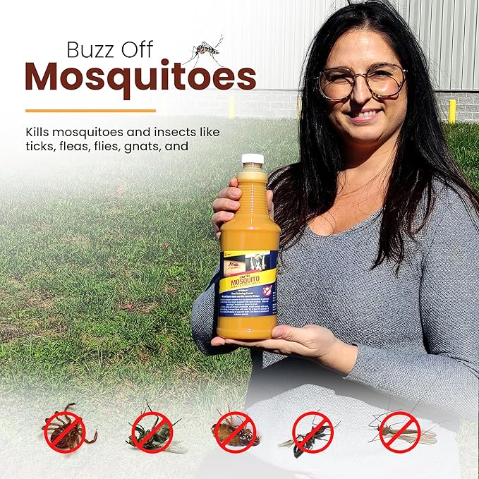 Natural Mosquito Control Spray Concentrate, Repels Mosquitoes, Ticks, Fleas, Flies, Gnats, and Chiggers Away. Makes up to 32 Gallons! (32 oz Concentrate)