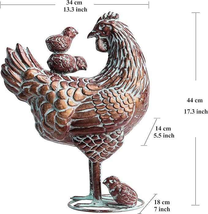 Metal Rooster & Hen with Chicks Garden Sculpture Statue Outdoor Decor Yard Art Chicken Decoration Set Garden Sculptures & Statues for Home Backyard Patio Lawn Decorations