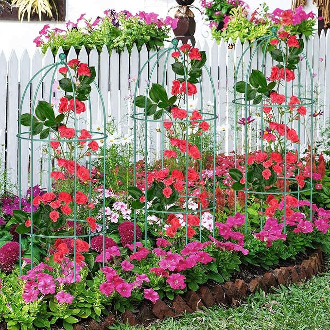 SUNYRISY Metal Garden Arch Trellis for Climbing Plants Outdoor, 15.7" x 31.5" Tomato Cage Obelisk Trellis for Flowers Cucumber Rose Vegetable Support