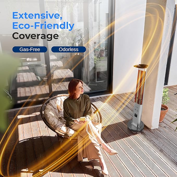 SereneLife Outdoor Electric Patio Heater - 900W Infrared Heater with Remote, Aluminum Reflector, Waterproof Design, IP65 Approved, Quiet Operation, Standing Porch Heater for Patio & Backyard