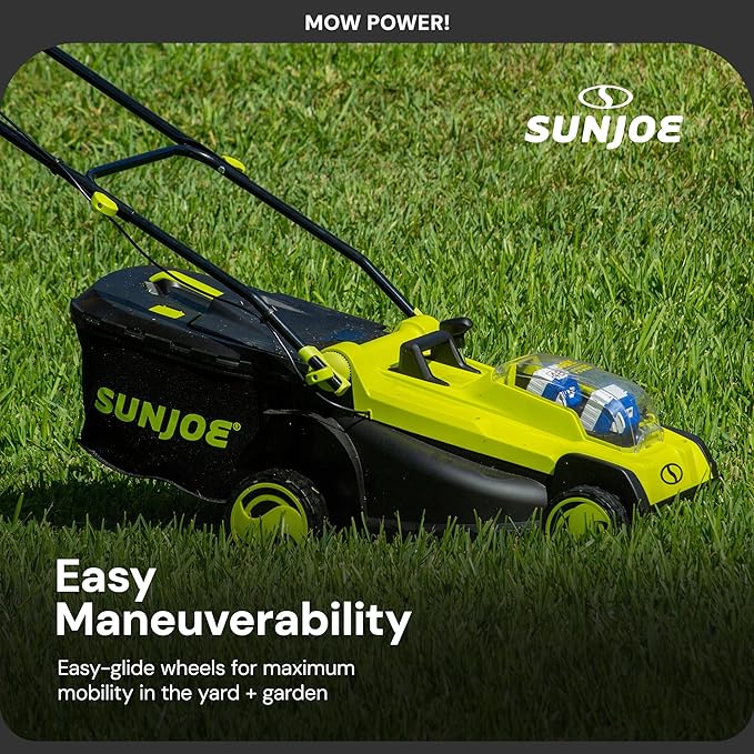 Sun Joe 24 Volt 17 Inch Mulching Walk Behind Lawn Mower with 11 Gallon Grass Catcher, 6 Position Height Adjustment, Battery and Charger, 24V-X2-17LM