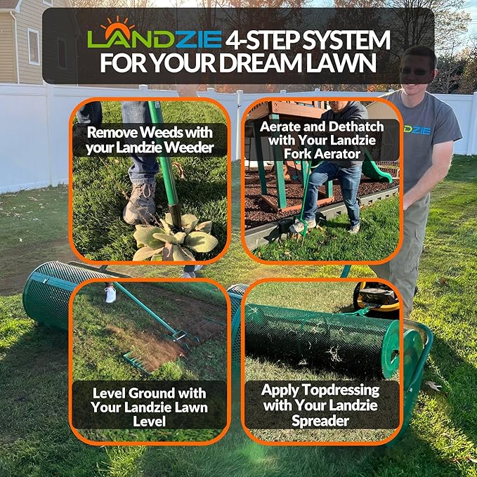 LANDZIE Lawn and Garden Spreaders - 60 x 20 Inch Tow-Behind Compost and Peat Moss Spreader for Large Lawns Commercial Landscaping - Effortlessly Spread Perfect Layer of Topdressing - Large Lawn Care