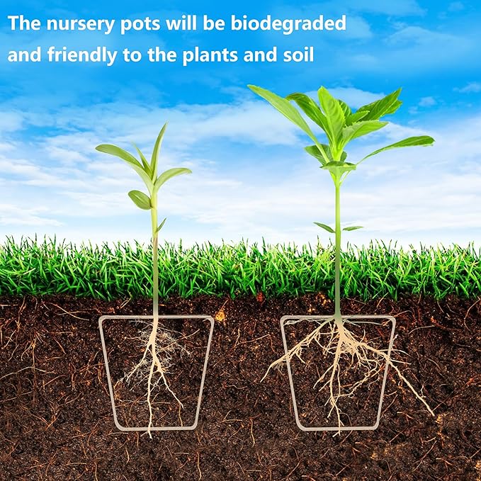 20 Pcs Biodegradable Nursery Pots with Humidity Dome- 2.3 Inch Square Seeding Starter Pots for Planting- Peat Pots for Seedlings Garden Vegetable Flower Germination