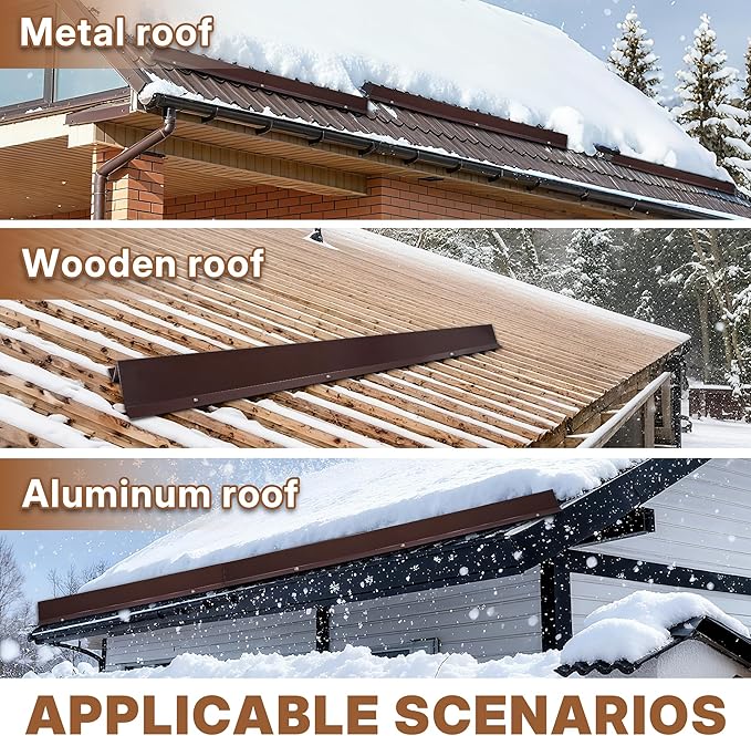 3.9 Ft Metal Roof Snow Guards with Screws Snow Stops for Metal Roofs Ice Guards for Aluminum Roofing Panels, Wood Canopy, 24 PCS - 93 Ft Kit Brown
