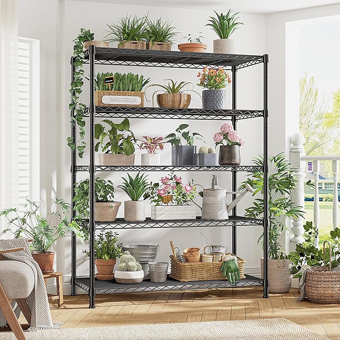 REIBII Storage Shelves 71" H Tall Wire Shelving Unit Sturdy Metal Shelves Adjustable Wide Pantry Shelves 5 Tier Deep Heavy Duty Metal Shelving Load 1500LBS Storage Rack 2 Pack