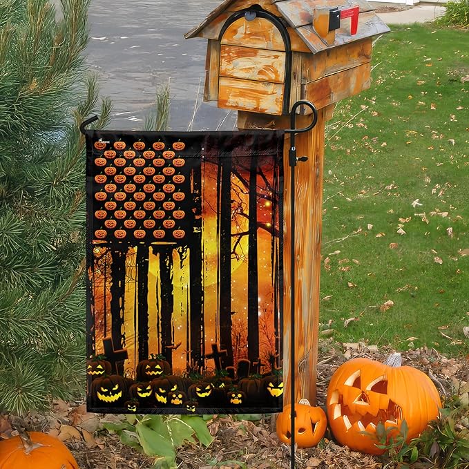 FLAGWIX Halloween Decoration Garden Flag - American Garden Flags for Outside 11.5" x 17.5" - Halloween Decor Outdoor, American Flag for Outside Decorations for Yard, Holiday Gifts for Women Men Friends