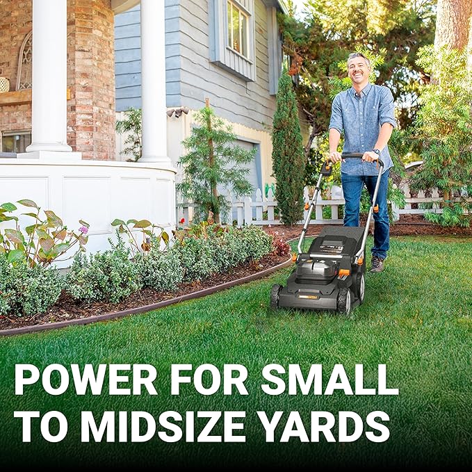 WORX 40V 17'' Cordless Lawn Mower for Medium Size Yards, 2-in-1 Electric Mower Cuts to Edge, Compact & Lightweight Push Lawn Mower with 6-Position Height Adjustment – 2 Batteries & Charger Included