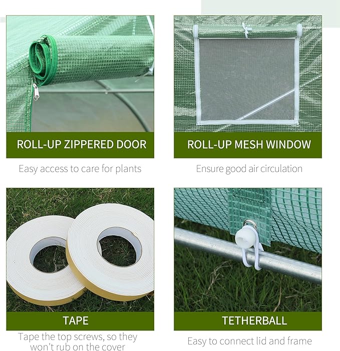Outsunny 20' x 10' x 7' Walk-in Greenhouse, Tunnel Green House with Zippered Mesh Door and 6 Mesh Windows, Gardening Plant Hot House with Galvanized Steel Frame, Green