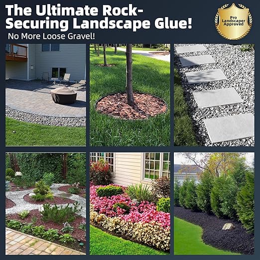 Rock Glue for Landscaping - 1 Gallon Mulch Glue with Grip Max for Strong Adhesion of Rocks, Gravel&Mulch, Long-Lasting Non-Toxic, Fast-Drying & Weather-Resistant Gravel Binder for Pebble, Pine Straw
