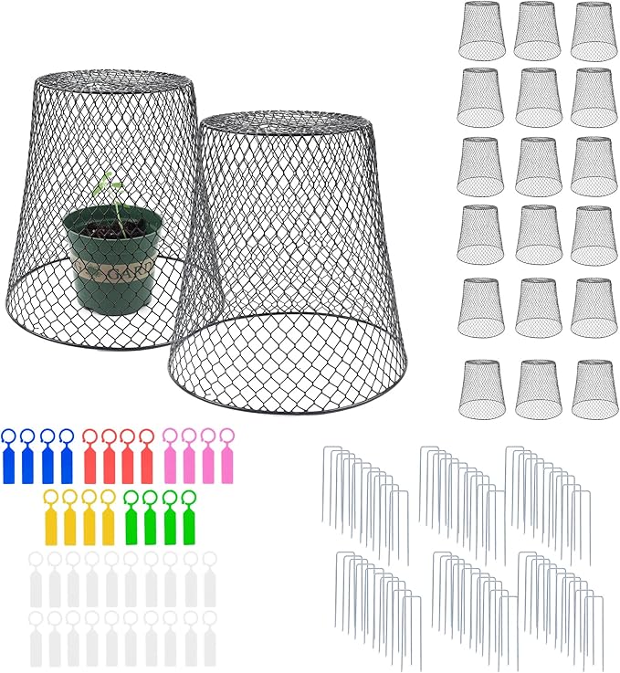20Pcs Chicken Wire Cloche Plant Covers, 9.2×9.2 Inches Plant Protectors from Animals, Metal Garden Plant Cages for Outdoor Plants, Keep Rabbits, Squirrels, Birds Out