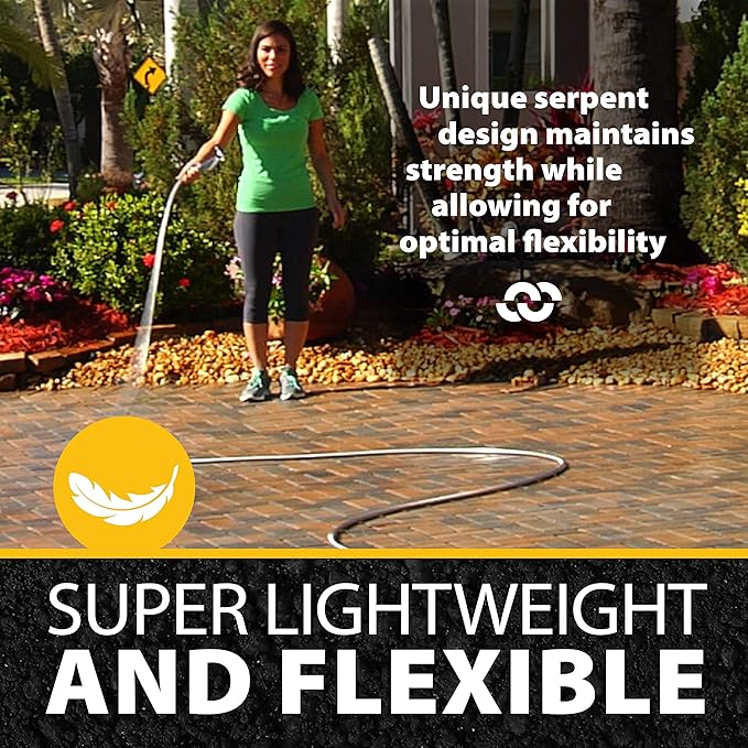 BIONIC STEEL 50 Ft Metal Garden Hose with Sprayer Nozzle, Non Kinking Designed Stainless Steel Heavy Duty Water Hose 50Ft x 5/8 in. Ultra Flexible NON Expandable for Uninterrupted Water Flow, 500 PSI