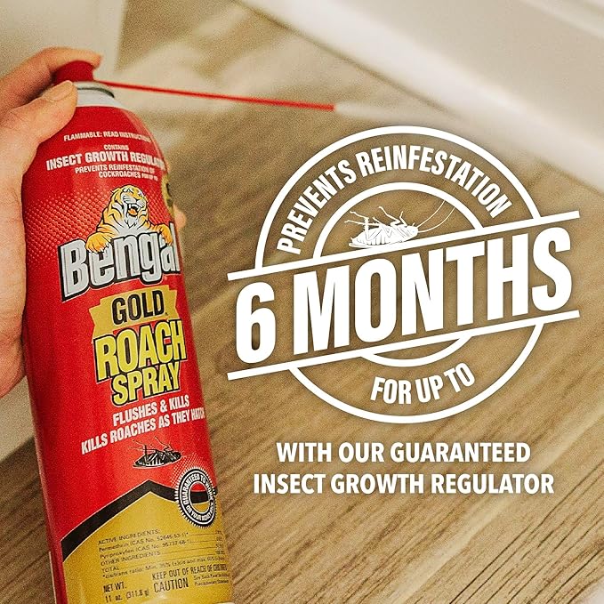 Bengal Gold Roach Spray - Odorless, Stain-Free Bug Spray for Home - Prevents Reinfestation for Up to 6 Months - 11 oz, 2 Pack