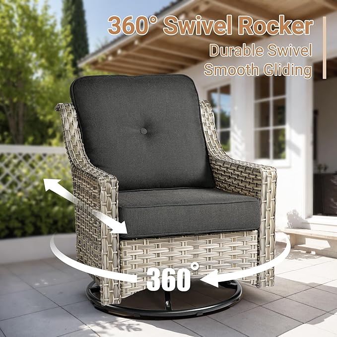 HOOOWOOO Outdoor Patio Furniture Set with Fire Pit Table,11 Pieces Wicker Out Door Sectional Furniture L Shaped Couch,Outside Patio Conversation Swivel Chair Sets,Black