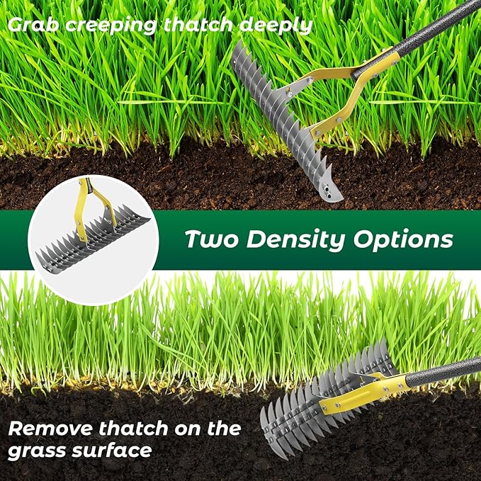 Thatch Rake,70 Inch Heavy Duty Lawn Thatching with Adjustable Stainless Steel Handle,Multiple Garden Rake for Leaves,Lawn Loosening Soil,Backyard,Garden