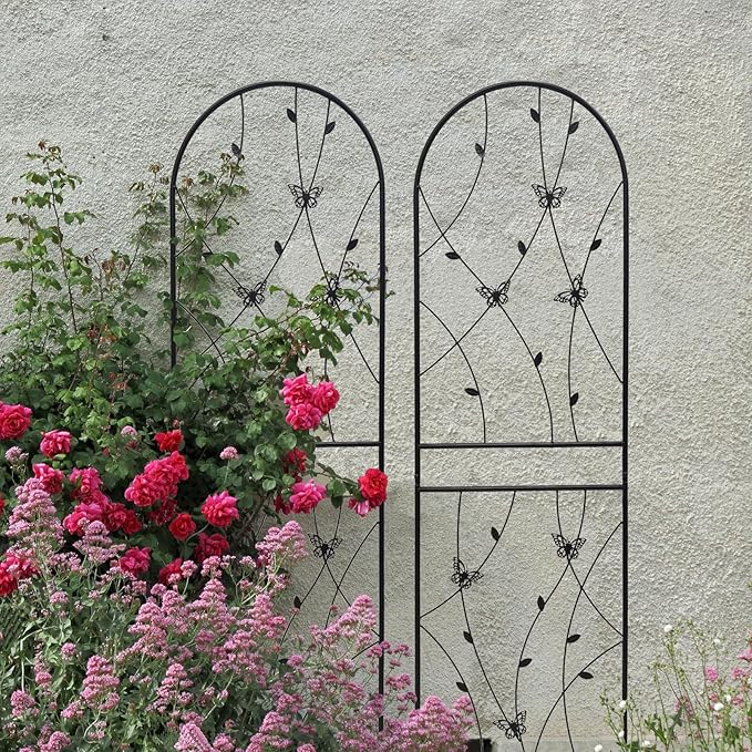 4 Pack Metal Garden Trellis for Climbing Plant Rose Stand, Black Outdoor 71'' Tall Flower Support Iron Garden Fence, 71'' H Black