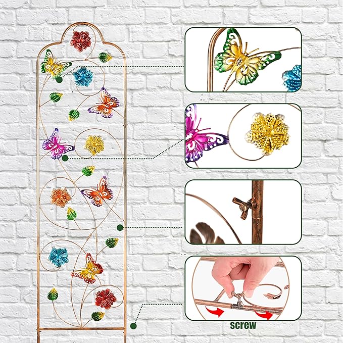 60”Trellis for Climbing Plants,2Pack Outdoor Garden Trellis Metal with Colorful Butterfly Ideal for Climbing Plants Outdoor Decorative Metal Trellis for Your Garden,Gifts for Mom