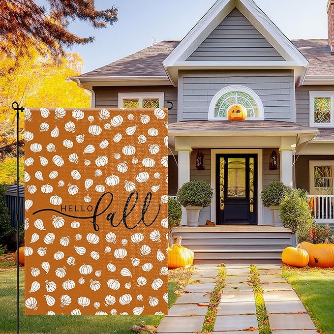 Fall Garden Yard Flag 12 x 18 Inch Outside Double Sided Burlap Pumpkin Welcome Flag Farmhouse Holiday Patio Lawn House Outdoor Decorations