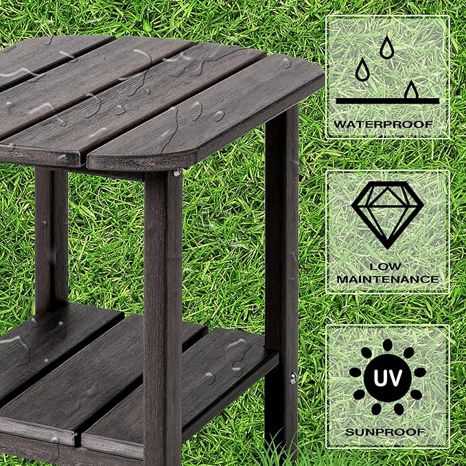 LZRS Double Adirondack Side Table, Outdoor Side Tables, End Tables for Patio, Backyard,Pool, Indoor Companion, Easy Maintenance & Weather Resistant(Brown Mixture)