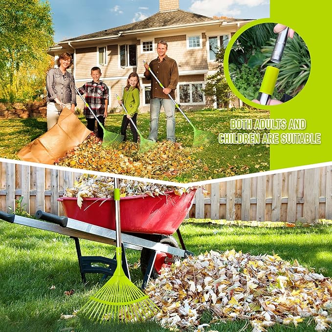 Metal Leaf Rake, 65" Long Handle Garden Rakes Lightweight, Lawn Rake with 24 Teeth Wide Steel Tines, Leaf Scoop Grabbers for Leaves, Debris,Grass, Pine Needles Pick