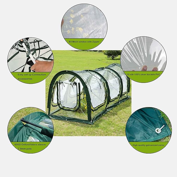 Poray Pop Up Tunnel Greenhouse Garden Portable Greenhouse Gardening Flower House Plant Sunshine Room with PVC Cover for Protecting Plant from Cold Frost & Birds Insects mesh